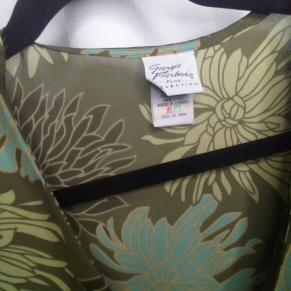 Giorgio Fiorlini Blouse Plus Collection 22 24 Button Up Long Sleeve Floral Green - Picture 4 of 16